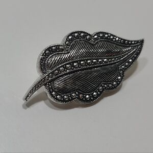 Vintage Leaf Silver Tone Brooch Pin France Jewelry Costume Feather French